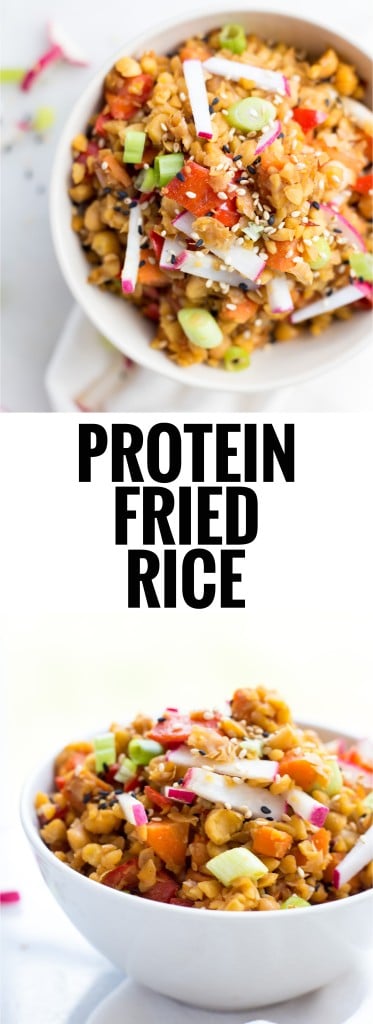 Protein Fried Rice: This vegan & gluten free 15 minute meal is full of protein and fresh flavors! It only requires 8 ingredients, and it's a healthy dinner or lunch option! Bet you can't guess the secret ingredient! || fooduzzi.com recipe